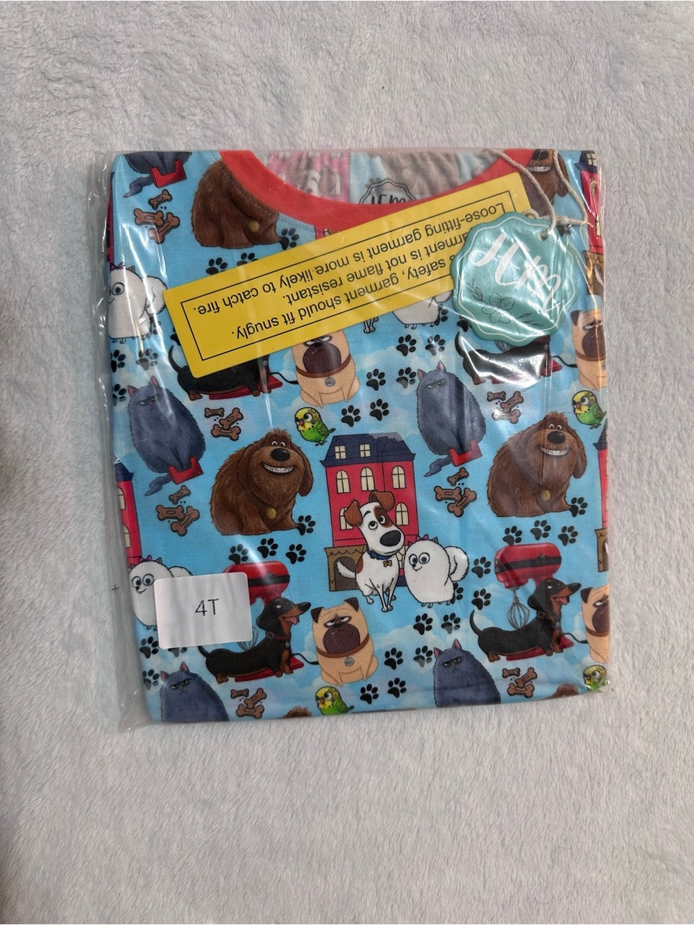 JEM Blue Kids Two Piece Set with Cartoon Dogs and Pets - 4T